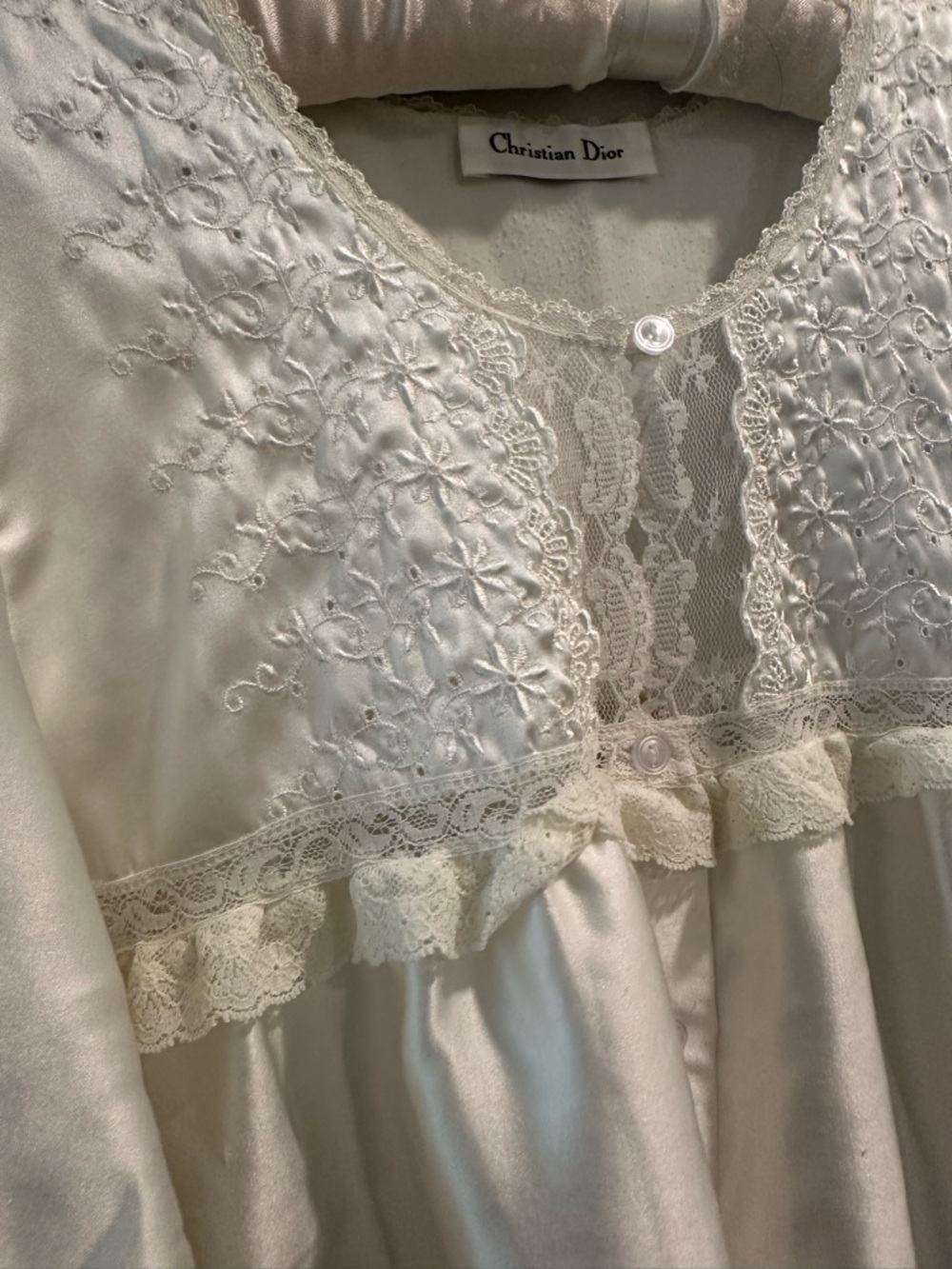 Inasne Vintage Christian Dior From The 70’s White Lace Trim Nightgown - Picture 6 of 10